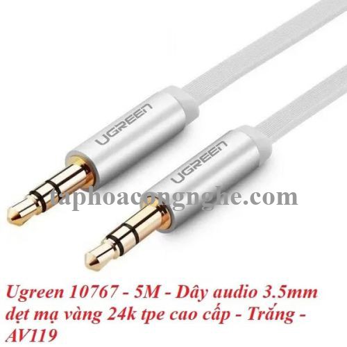 Ugreen 10767 5M màu Trắng Cáp âm thanh 2 đầu 3.5mm dương AV119 30010767